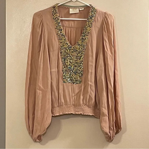 MAEVE by ANTHROPOLOGIE Kristie Sequined Peasant Blouse in Peach - Picture 4 of 9